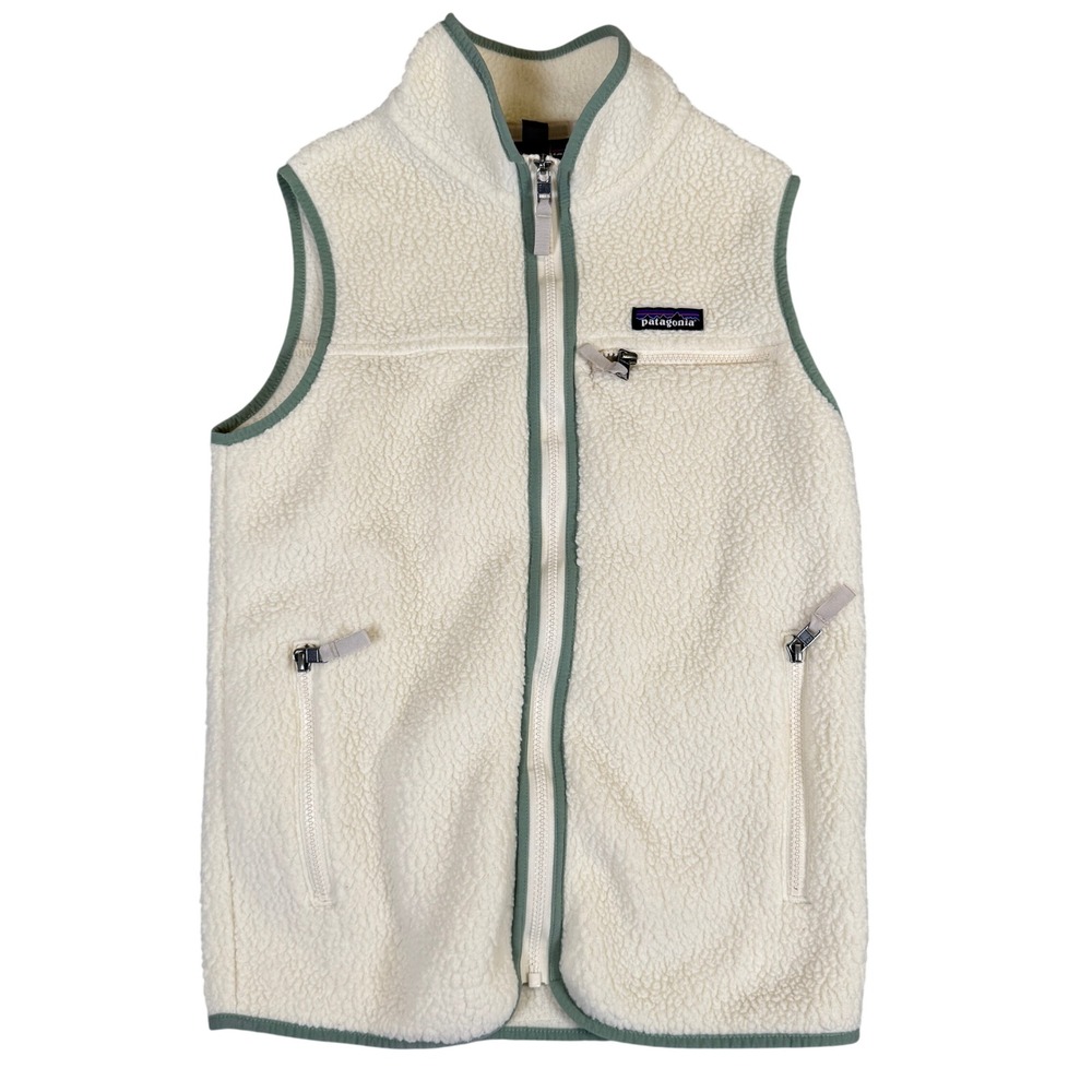 NWOT Patagonia Retro Pile Fleece Vest Cream Green Trim 22826 Womens Small
